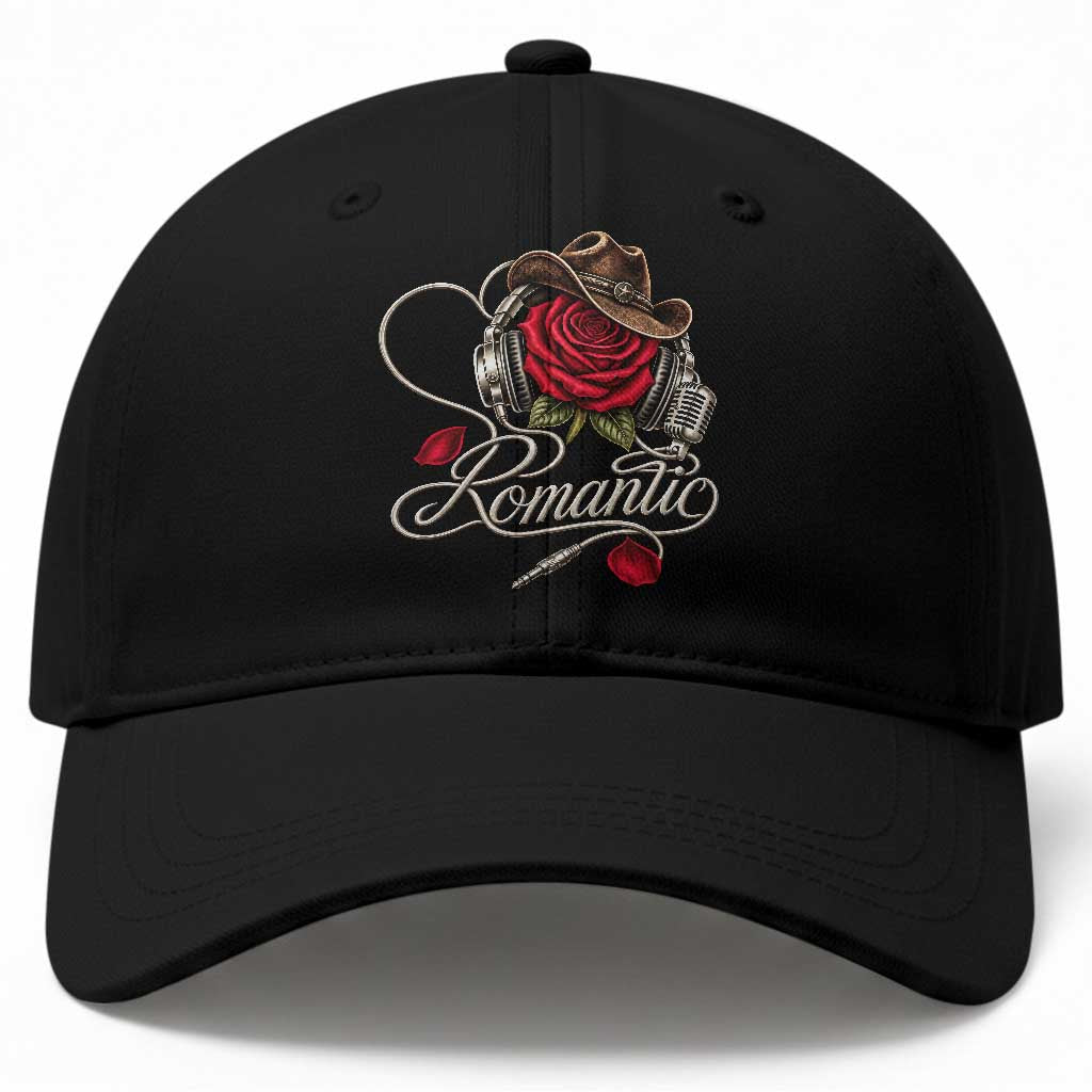 Retro Romantic Vintage Classic 70s 80s Baseball Cap Headphones Musical Red Rose