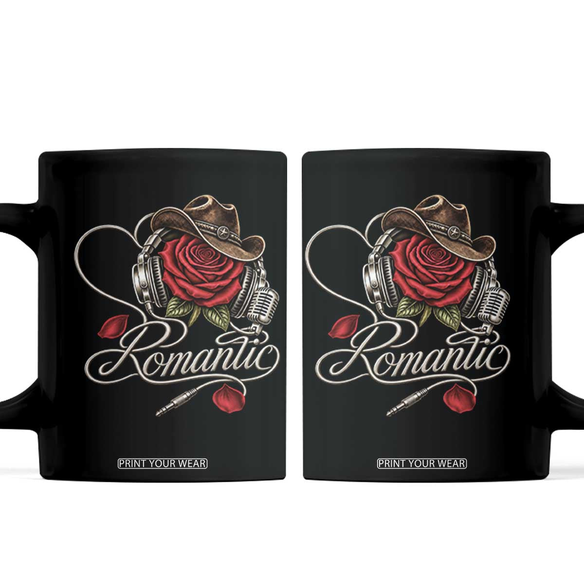 Retro Romantic Vintage Classic 70s 80s Coffee Mug Headphones Musical Red Rose