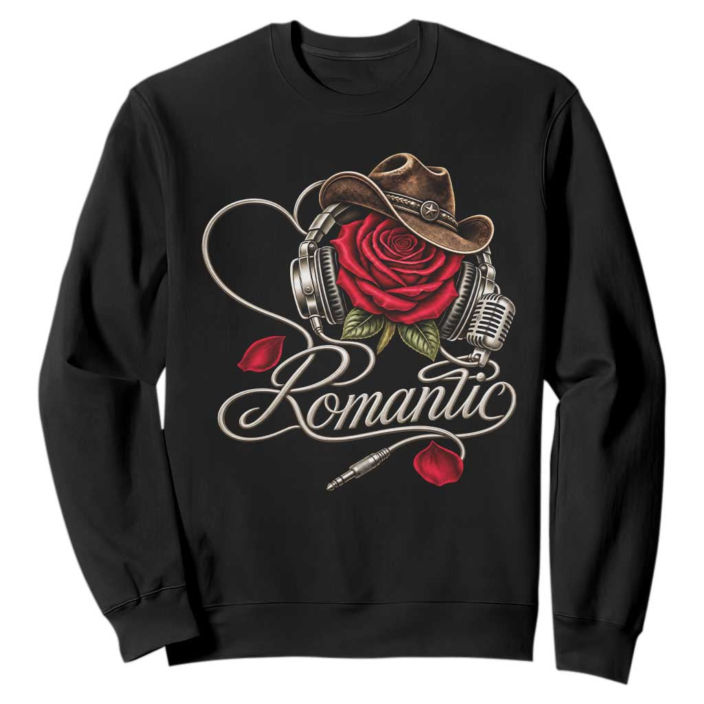Retro Romantic Vintage Classic 70s 80s Sweatshirt Headphones Musical Red Rose