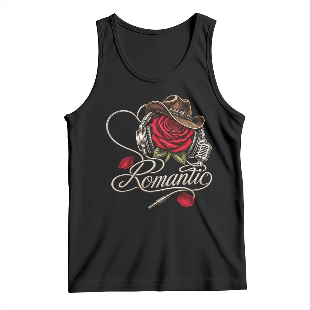Retro Romantic Vintage Classic 70s 80s Tank Top Headphones Musical Red Rose
