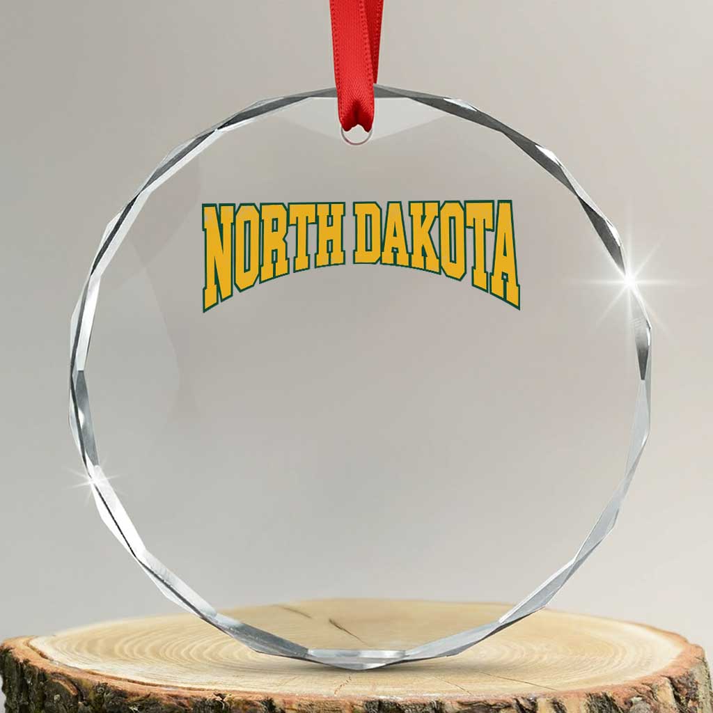 North Dakota Vintage Athletic Sports Design Crystal Glass Ornament ND State Pride 80s 90s Style