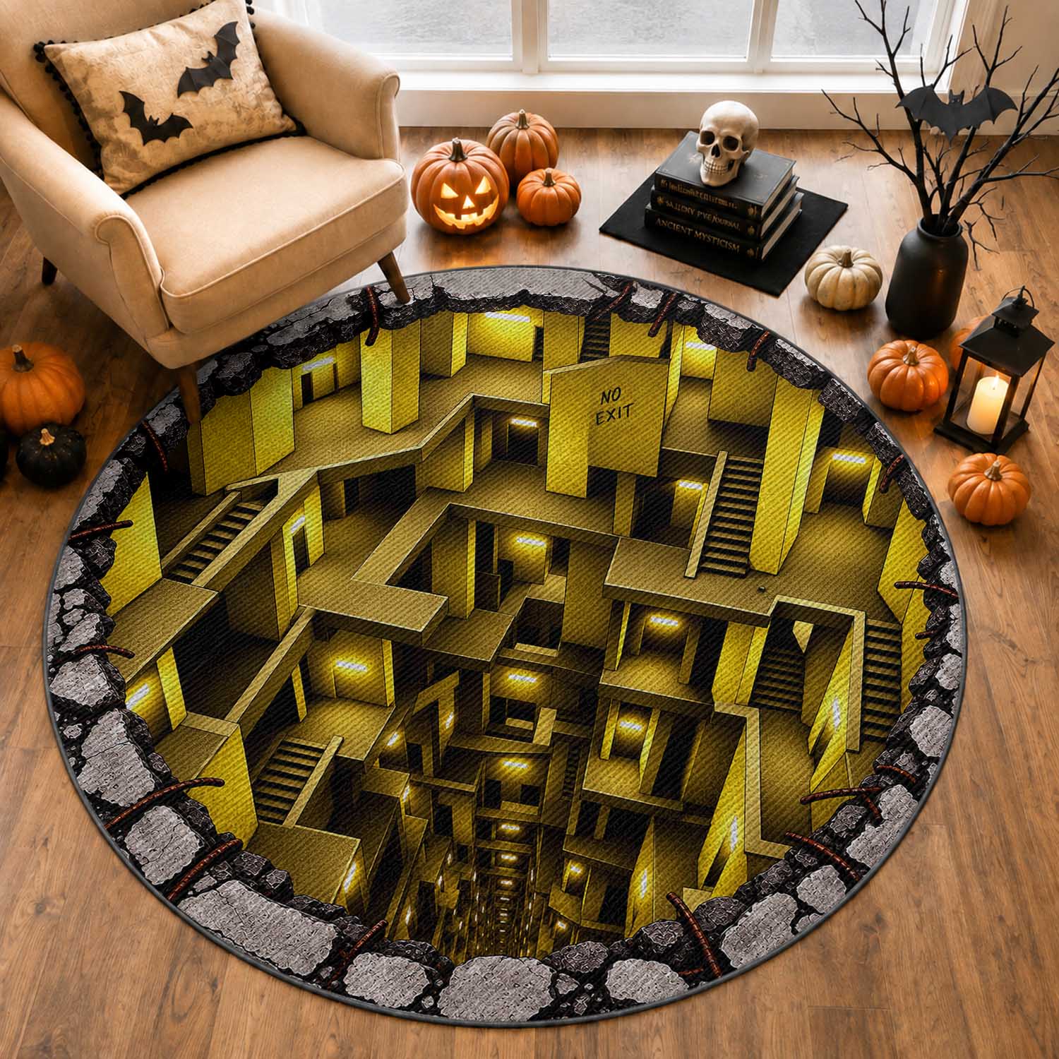 Backrooms Bottomless Pit 3D Optical Illusion Round Rug Halloween Creepypasta Endless Space Graphic