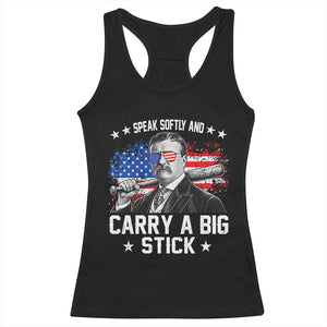 Historical Theodore Quotes Racerback Tank Top Speak Softly And Carry A Big Stick US Flag