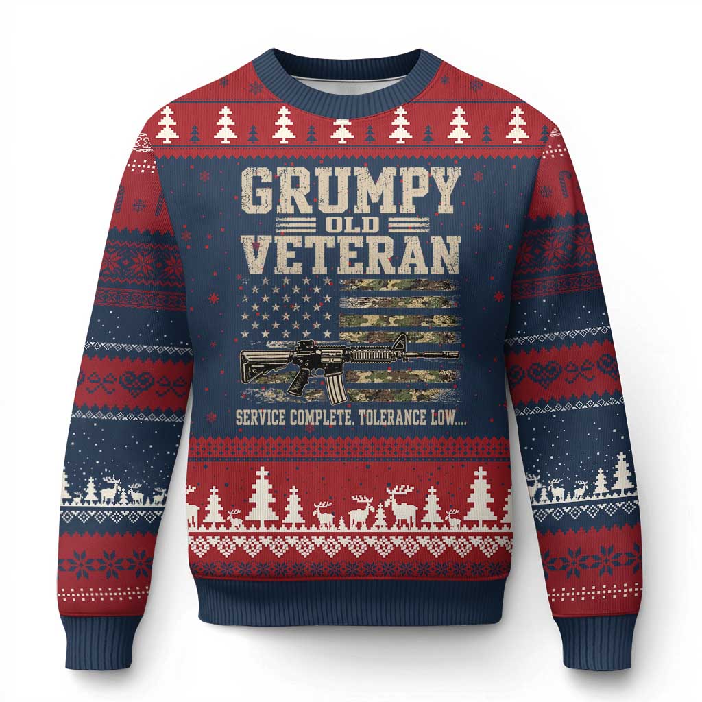 Grumpy Old Veteran Ugly Christmas Sweater Service Complete Tolerance Low Military Old Vet
