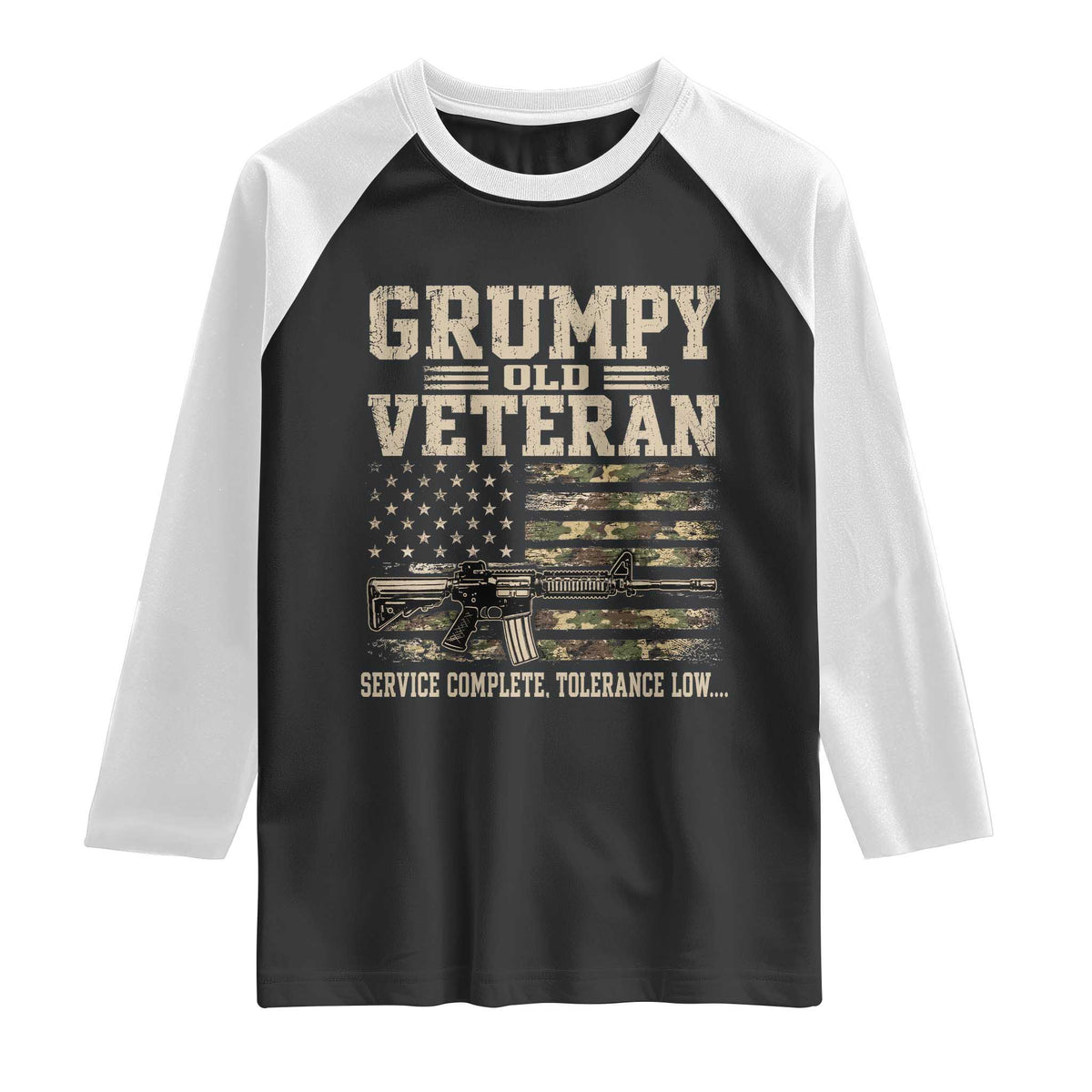 Grumpy Old Veteran Raglan Shirt Service Complete Tolerance Low Military Old Vet