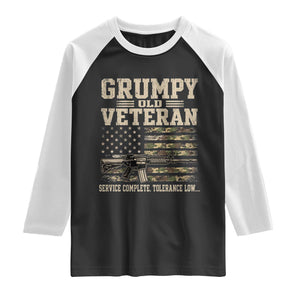 Grumpy Old Veteran Raglan Shirt Service Complete Tolerance Low Military Old Vet