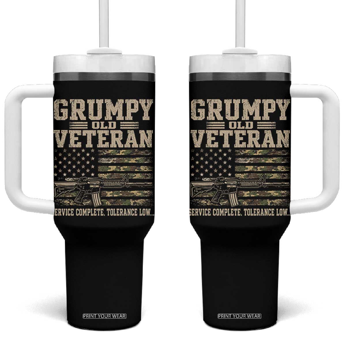 Grumpy Old Veteran Tumbler With Handle Service Complete Tolerance Low Military Old Vet