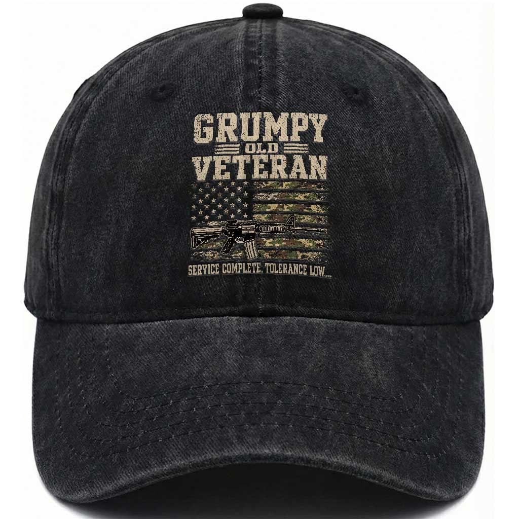 Grumpy Old Veteran Washed Cotton Baseball Cap Service Complete Tolerance Low Military Old Vet