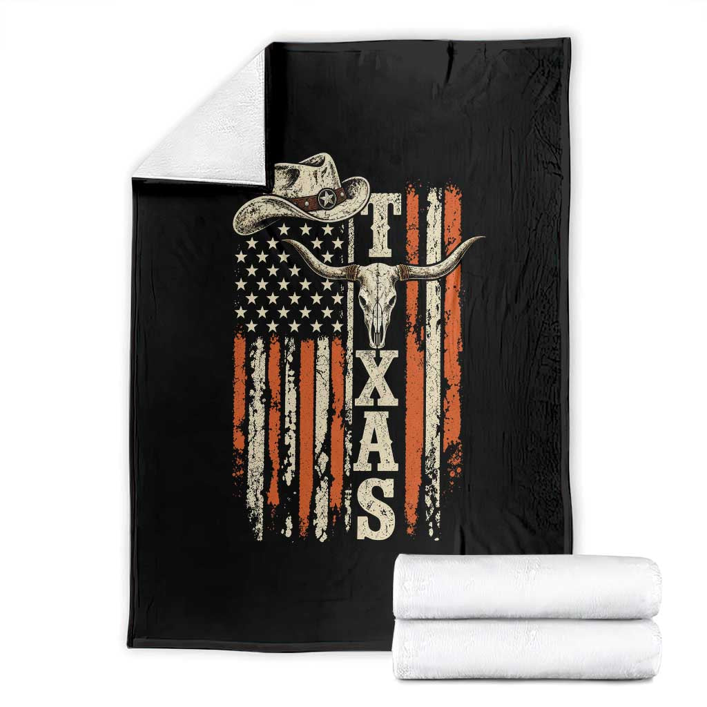 Texas Western Throw Blanket Distressed American Flag Longhorn Skull