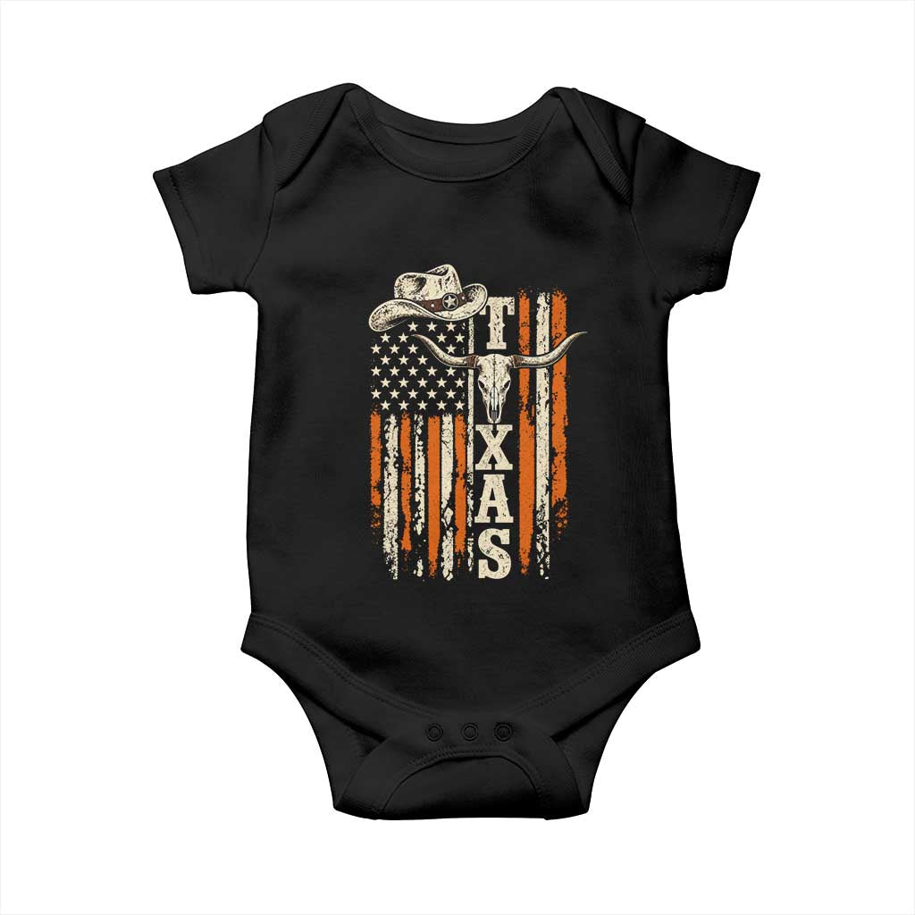 Texas Western Baby Onesie Distressed American Flag Longhorn Skull