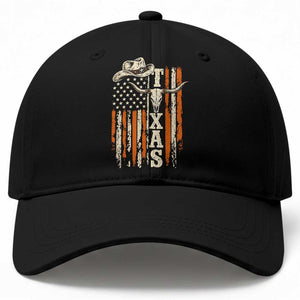 Texas Western Baseball Cap Distressed American Flag Longhorn Skull