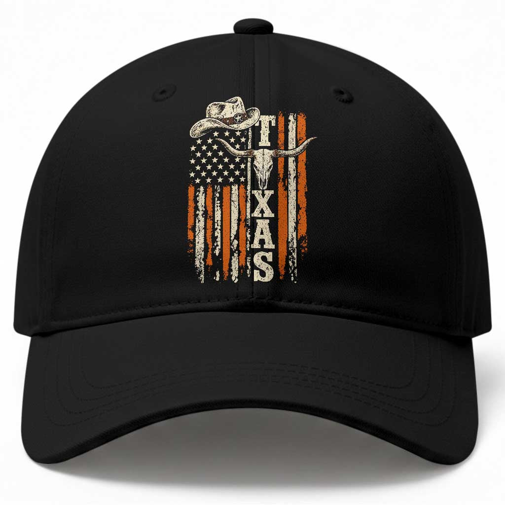 Texas Western Baseball Cap Distressed American Flag Longhorn Skull