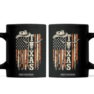Texas Western Coffee Mug Distressed American Flag Longhorn Skull
