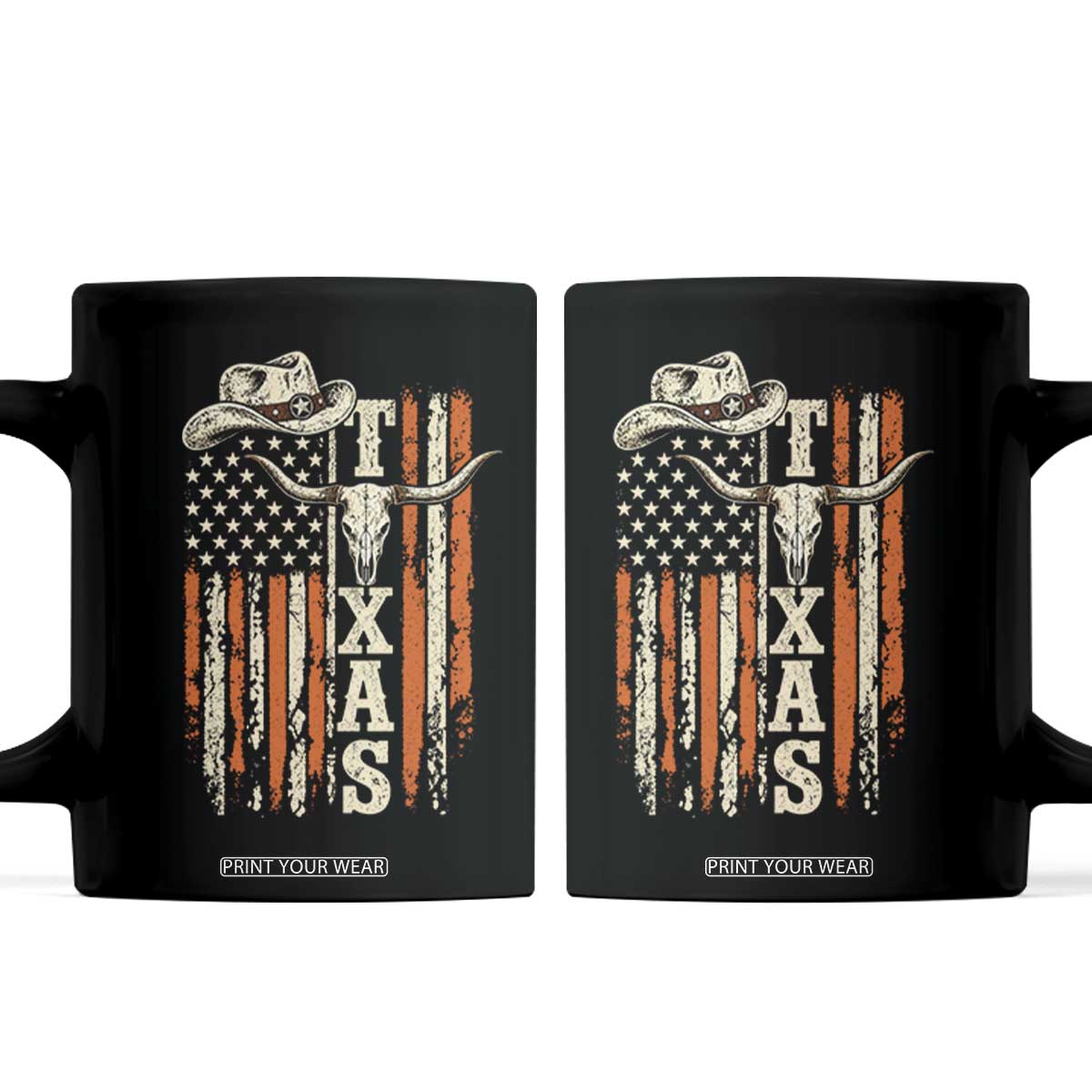 Texas Western Coffee Mug Distressed American Flag Longhorn Skull