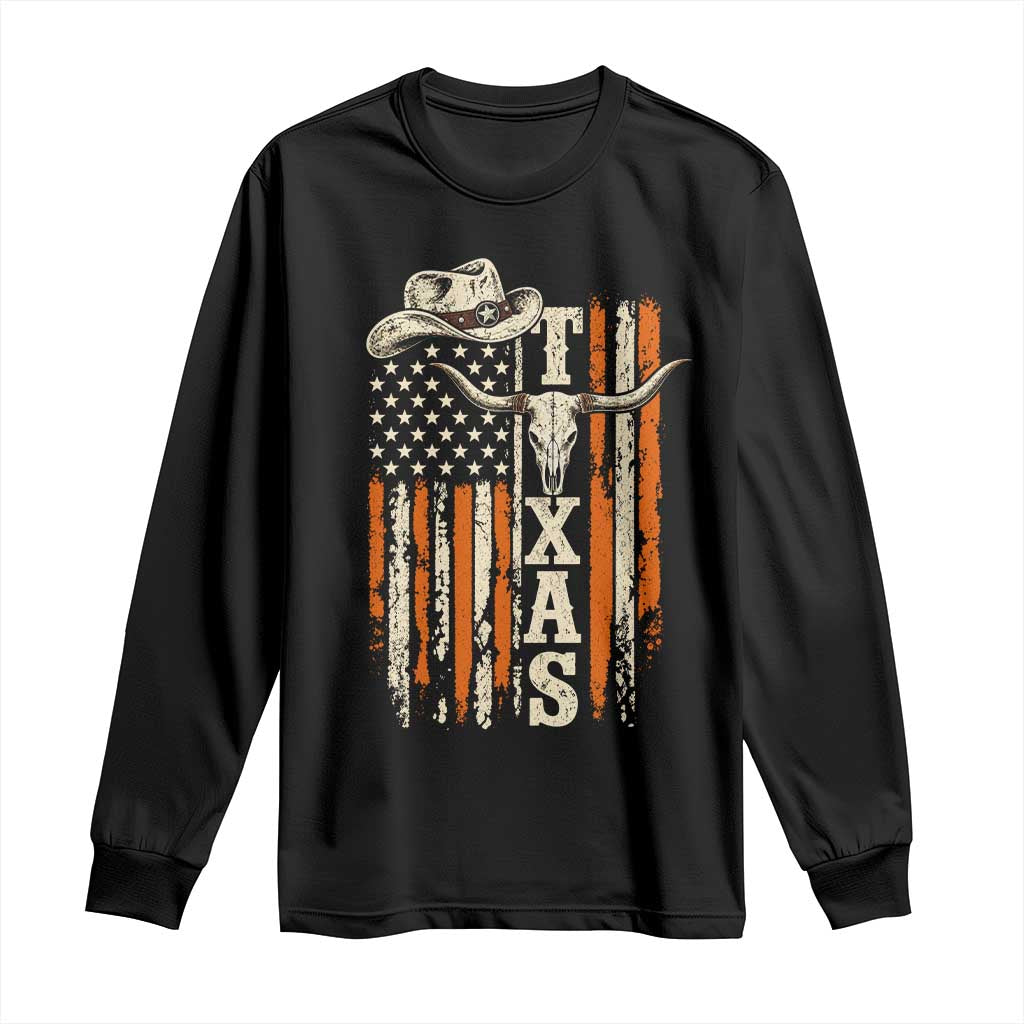Texas Western Long Sleeve Shirt Distressed American Flag Longhorn Skull