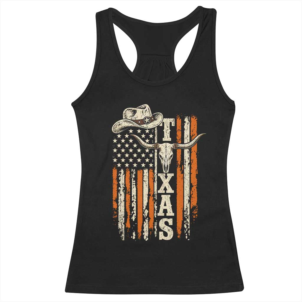 Texas Western Racerback Tank Top Distressed American Flag Longhorn Skull