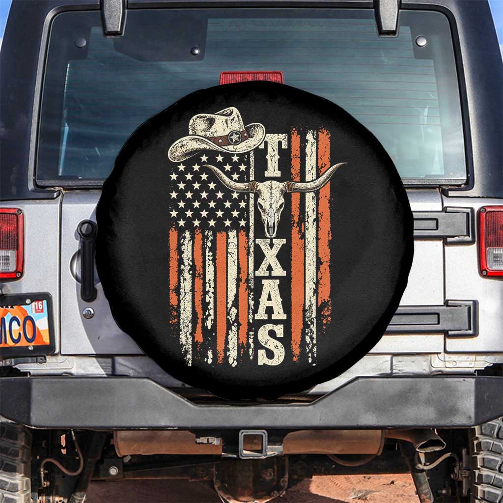 Texas Western Spare Tire Cover Distressed American Flag Longhorn Skull