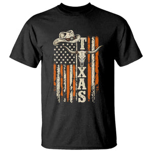 Texas Western T Shirt Distressed American Flag Longhorn Skull