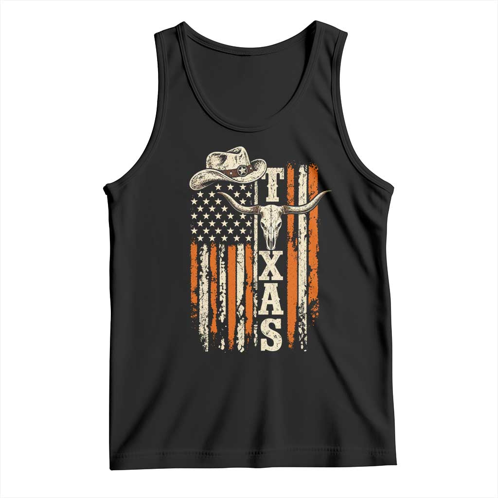 Texas Western Tank Top Distressed American Flag Longhorn Skull