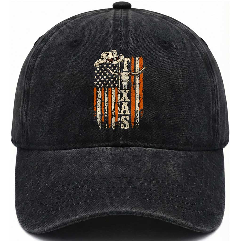 Texas Western Washed Cotton Baseball Cap Distressed American Flag Longhorn Skull