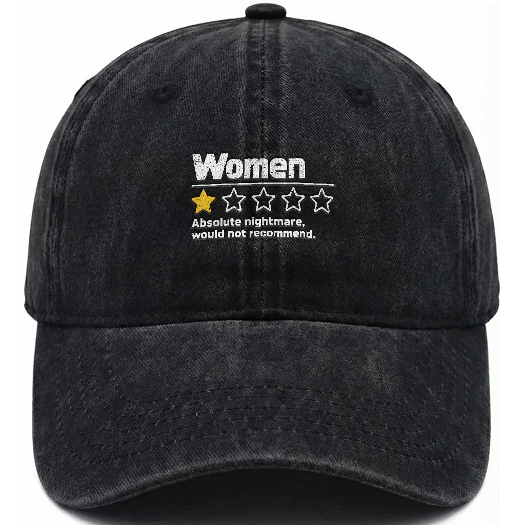 Women 1 Star Absolute Nightmare Would Not Recommend Washed Cotton Baseball Cap Funny Bold Text