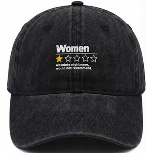 Women 1 Star Absolute Nightmare Would Not Recommend Washed Cotton Baseball Cap Funny Bold Text