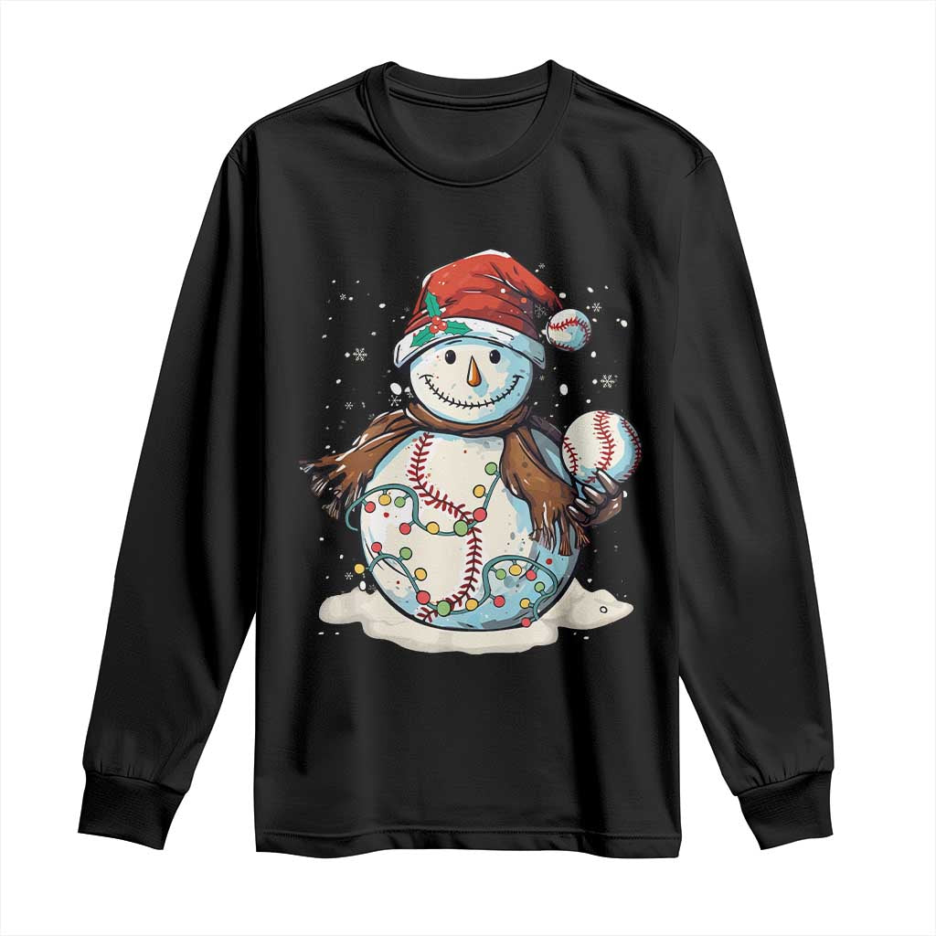 Funny Christmas Baseball Long Sleeve Shirt Cute Snowman Baseball Players Santa Hat TS11 Black Print Your Wear