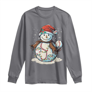 Funny Christmas Baseball Long Sleeve Shirt Cute Snowman Baseball Players Santa Hat TS11 Charcoal Print Your Wear