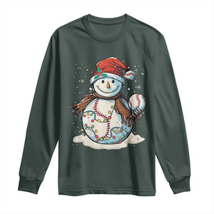 Funny Christmas Baseball Long Sleeve Shirt Cute Snowman Baseball Players Santa Hat TS11 Dark Forest Green Print Your Wear