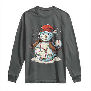 Funny Christmas Baseball Long Sleeve Shirt Cute Snowman Baseball Players Santa Hat TS11 Dark Heather Print Your Wear