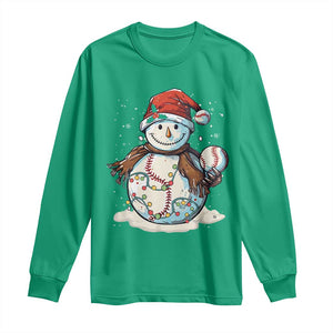 Funny Christmas Baseball Long Sleeve Shirt Cute Snowman Baseball Players Santa Hat TS11 Irish Green Print Your Wear