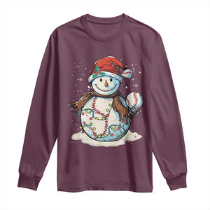 Funny Christmas Baseball Long Sleeve Shirt Cute Snowman Baseball Players Santa Hat TS11 Maroon Print Your Wear