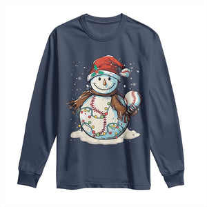 Funny Christmas Baseball Long Sleeve Shirt Cute Snowman Baseball Players Santa Hat TS11 Navy Print Your Wear