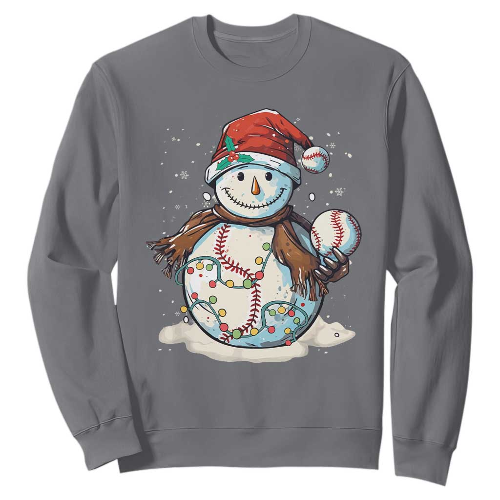 Funny Christmas Baseball Sweatshirt Cute Snowman Baseball Players Santa Hat TS11 Charcoal Print Your Wear