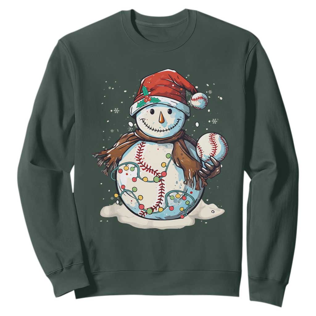 Funny Christmas Baseball Sweatshirt Cute Snowman Baseball Players Santa Hat TS11 Dark Forest Green Print Your Wear