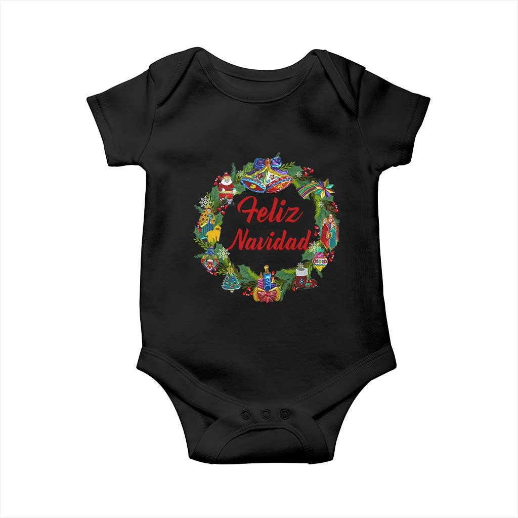 Christmas In Mexico Baby Onesie Feliz Navidad Xmas Wreath TS11 Black Print Your Wear