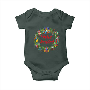 Christmas In Mexico Baby Onesie Feliz Navidad Xmas Wreath TS11 Dark Forest Green Print Your Wear