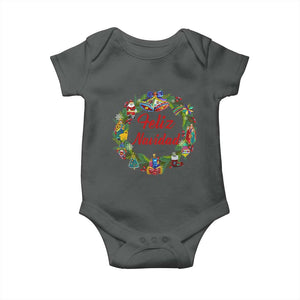 Christmas In Mexico Baby Onesie Feliz Navidad Xmas Wreath TS11 Dark Heather Print Your Wear