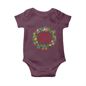 Christmas In Mexico Baby Onesie Feliz Navidad Xmas Wreath TS11 Maroon Print Your Wear