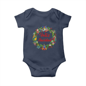 Christmas In Mexico Baby Onesie Feliz Navidad Xmas Wreath TS11 Navy Print Your Wear