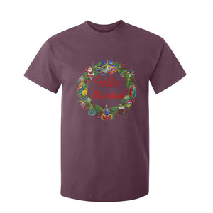 Christmas In Mexico T Shirt For Kid Feliz Navidad Xmas Wreath TS11 Maroon Print Your Wear