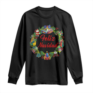 Christmas In Mexico Long Sleeve Shirt Feliz Navidad Xmas Wreath TS11 Black Print Your Wear