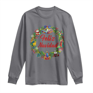 Christmas In Mexico Long Sleeve Shirt Feliz Navidad Xmas Wreath TS11 Charcoal Print Your Wear