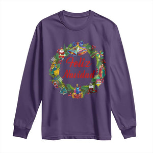 Christmas In Mexico Long Sleeve Shirt Feliz Navidad Xmas Wreath TS11 Purple Print Your Wear