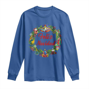 Christmas In Mexico Long Sleeve Shirt Feliz Navidad Xmas Wreath TS11 Royal Blue Print Your Wear