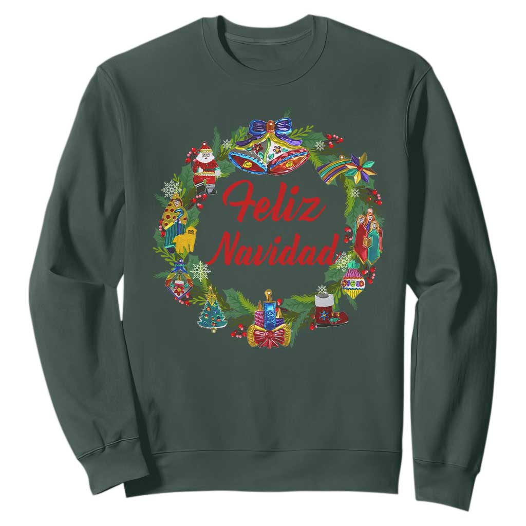Christmas In Mexico Sweatshirt Feliz Navidad Xmas Wreath TS11 Dark Forest Green Print Your Wear