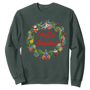 Christmas In Mexico Sweatshirt Feliz Navidad Xmas Wreath TS11 Dark Forest Green Print Your Wear