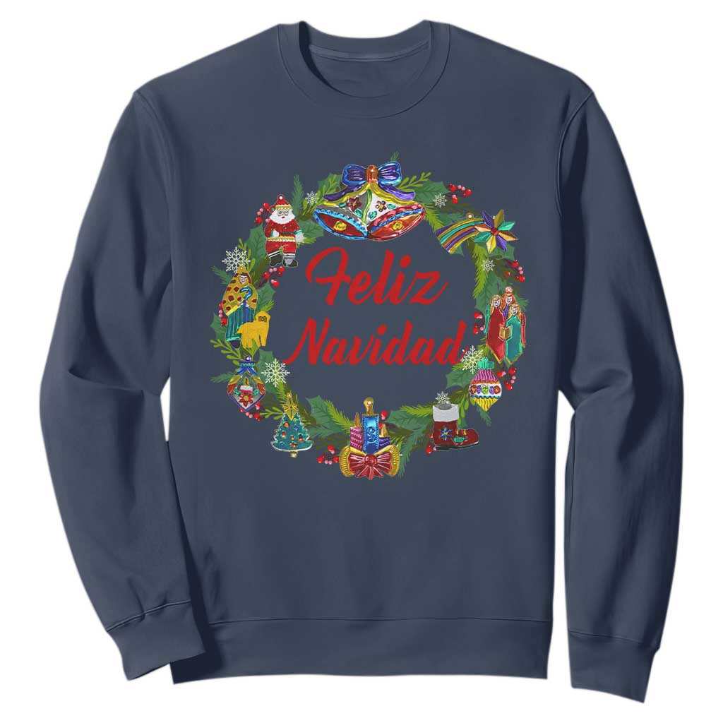 Christmas In Mexico Sweatshirt Feliz Navidad Xmas Wreath TS11 Navy Print Your Wear