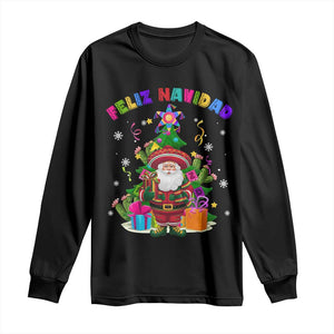 Funny Christmas In Mexico Long Sleeve Shirt Feliz Navidad Sombrero Santa Xmas Tree TS11 Black Print Your Wear