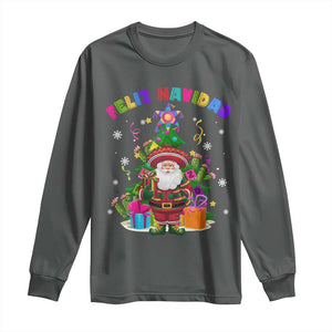 Funny Christmas In Mexico Long Sleeve Shirt Feliz Navidad Sombrero Santa Xmas Tree TS11 Dark Heather Print Your Wear